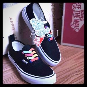 Colorful string vans black tops
